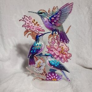 Colorful Hummingbird and Flower Desk Decor